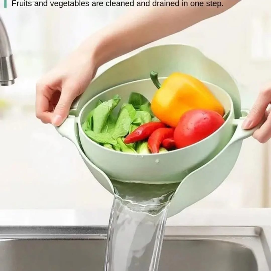 Double-Layer Flexible Spinning Kitchen Sink Colander Food Grade PP Salad Strainer