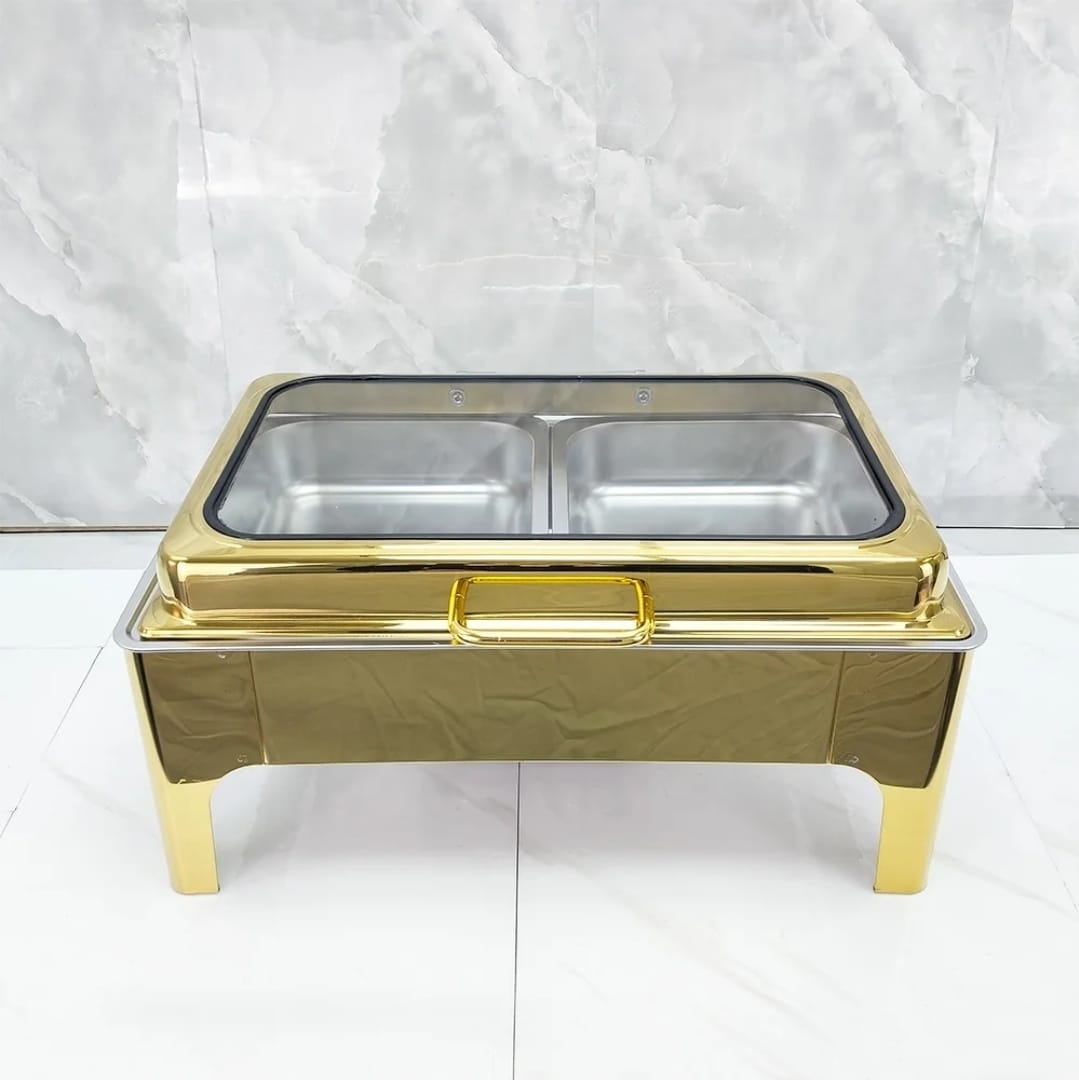 Luxury 9L Gold Stainless Steel Fuel Catering Set Electric Inner Chafer Dish